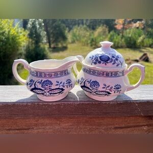 Vintage Enoch Wedgewood Blue Sugar and Creamer Set